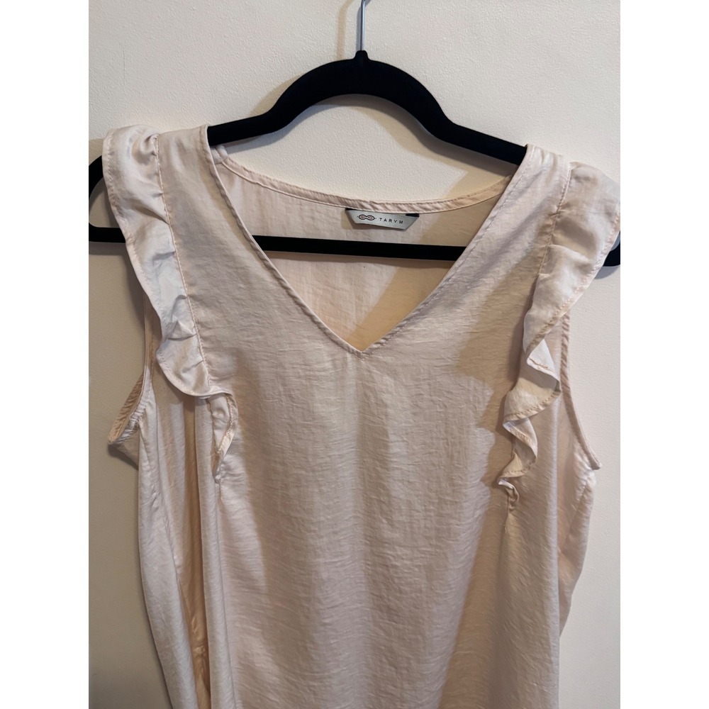 TARYM Pale Pink Textured Blouse Ruffle Sleeve VNeck Romantic Feminine Layering M - Picture 2 of 4